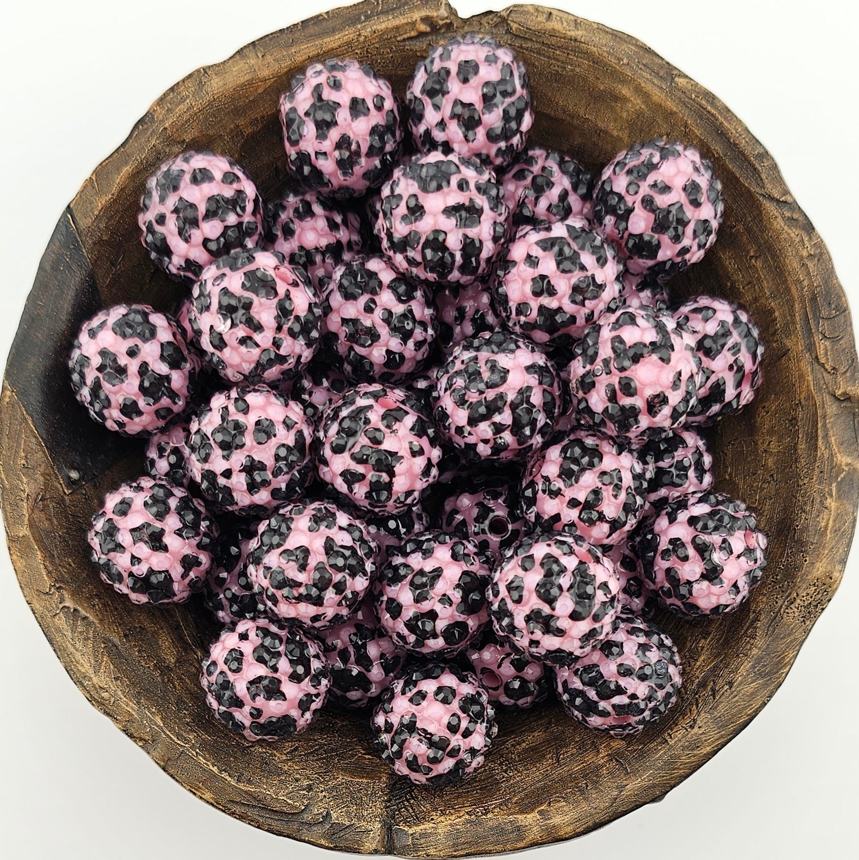 20mm Rhinestone Acrylic Pink/Black Cow