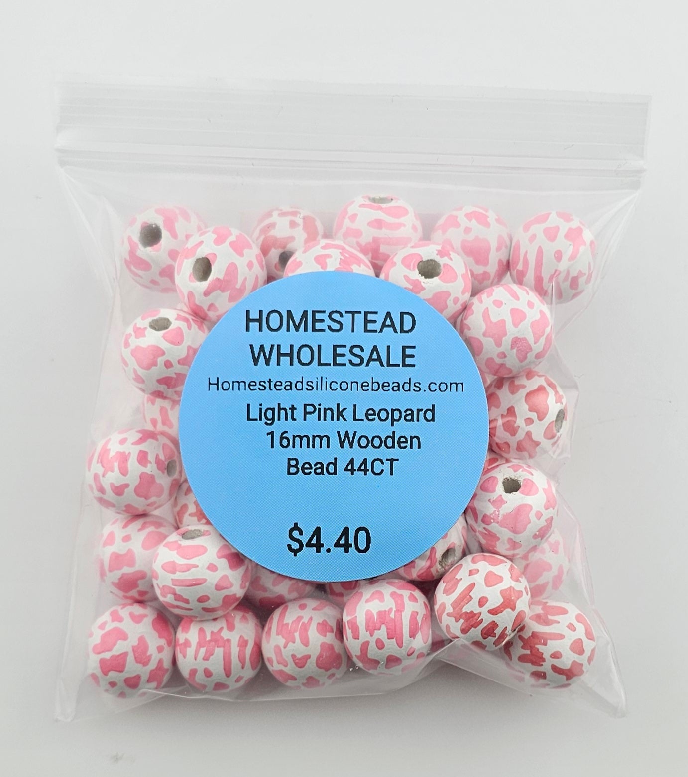 Light Pink Leopard 16mm Wooden Bead 44CT