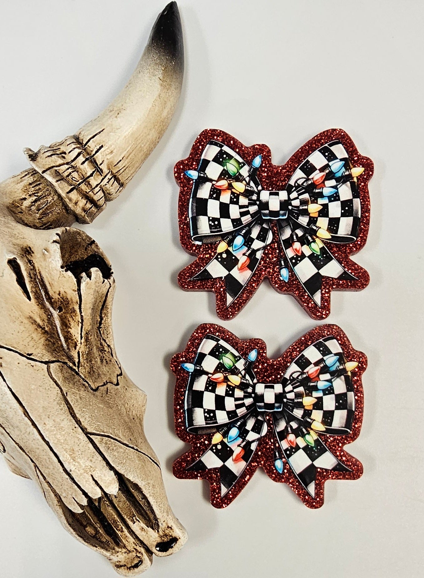Flatback Checkered Christmas Bow Lights 481