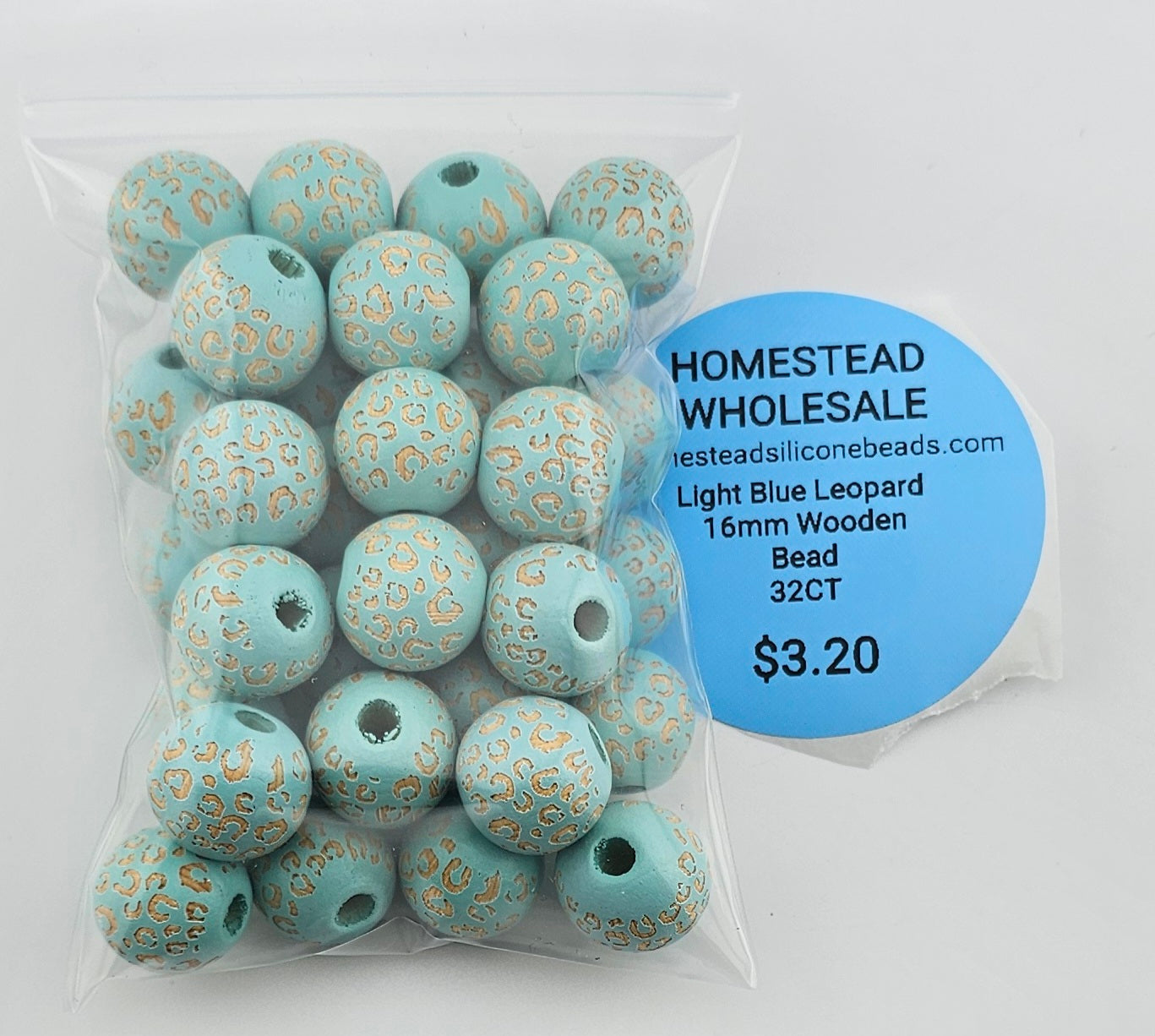 Light Blue Leopard 16mm Wooden Bead 32CT