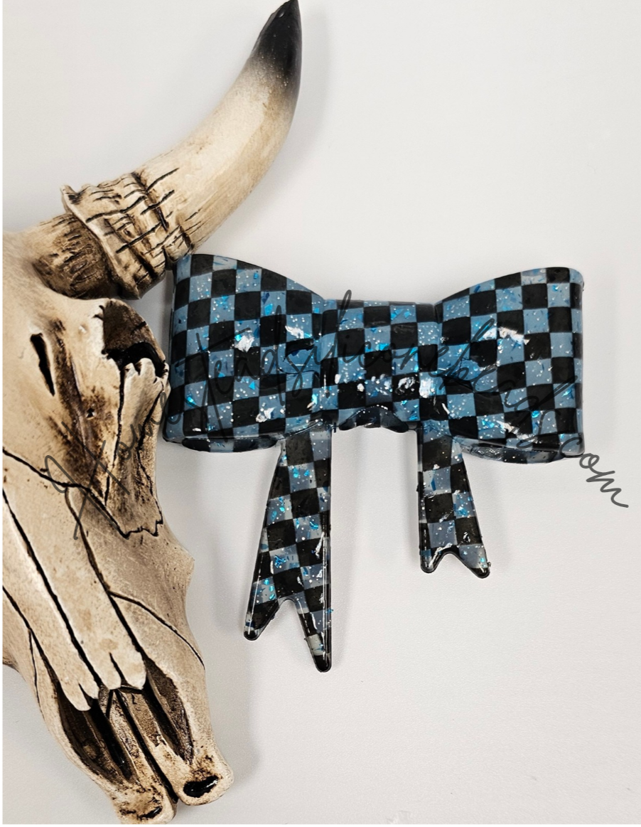 Straw Topper Bow Focal 2in1 - Checkered Glitter Glossy