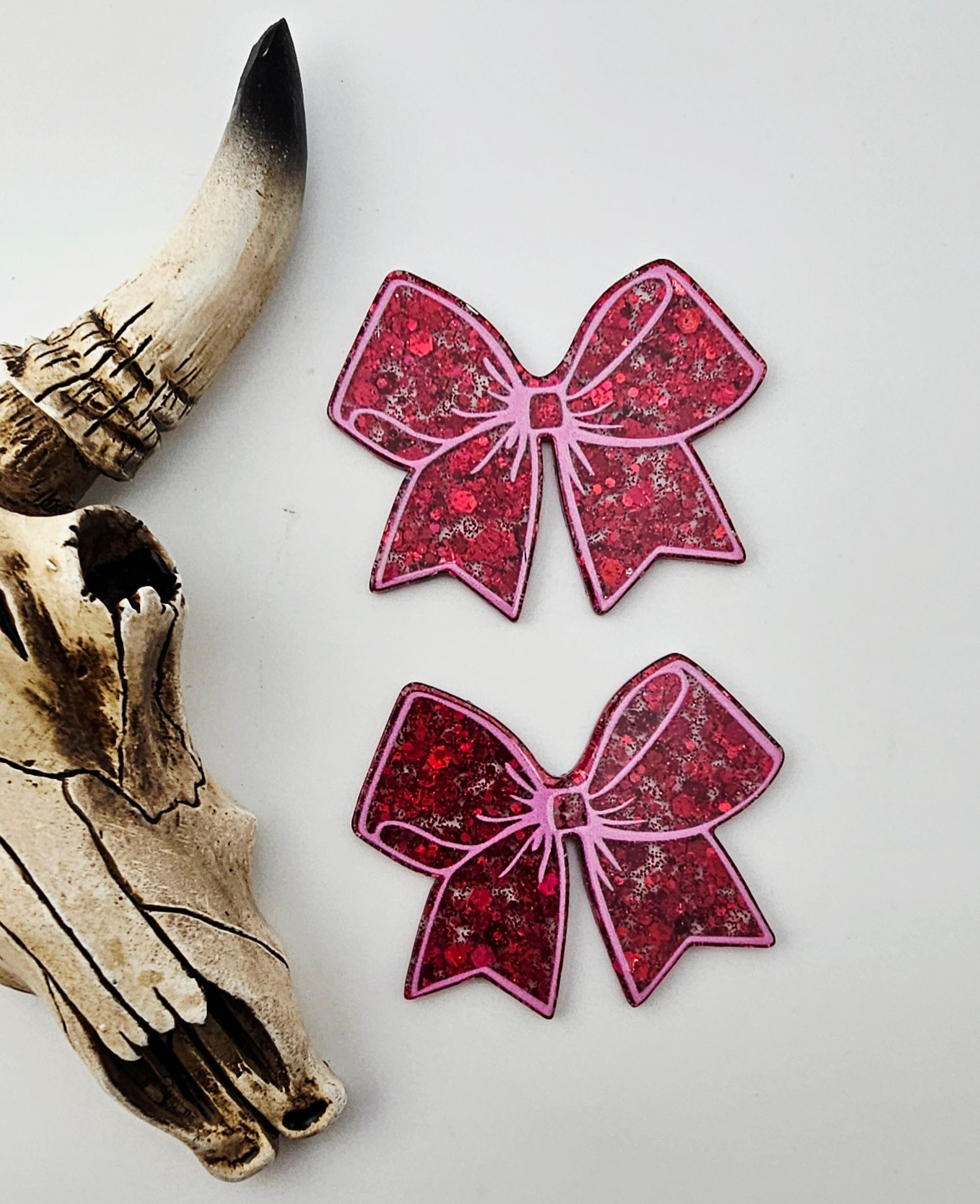 Flatback Bow Red Glitter Pink Outline 363