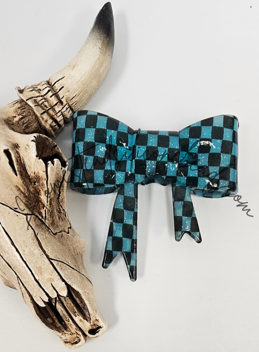 Straw Topper Bow Focal 2in1 - Checkered Glitter Glossy