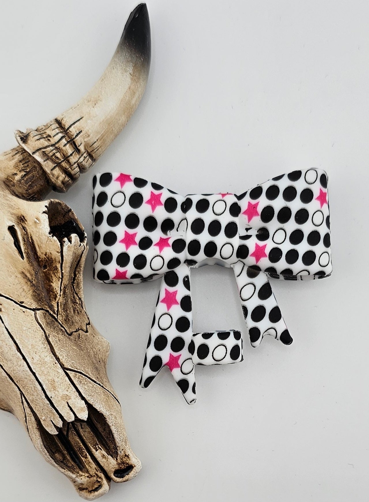 Straw Topper Bow Black Dots Pink Stars