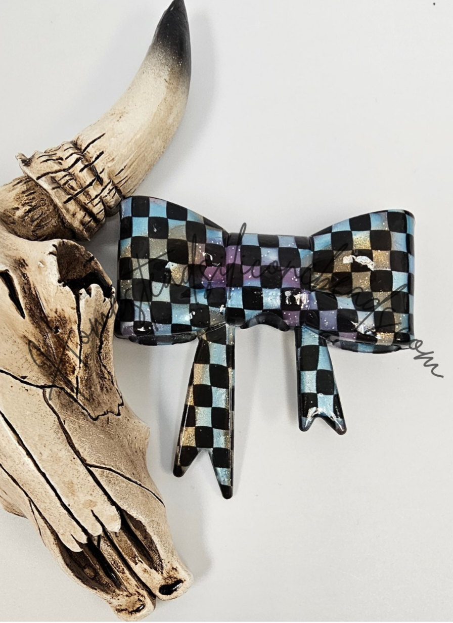 Straw Topper Bow Focal 2in1 - Checkered Glitter Glossy