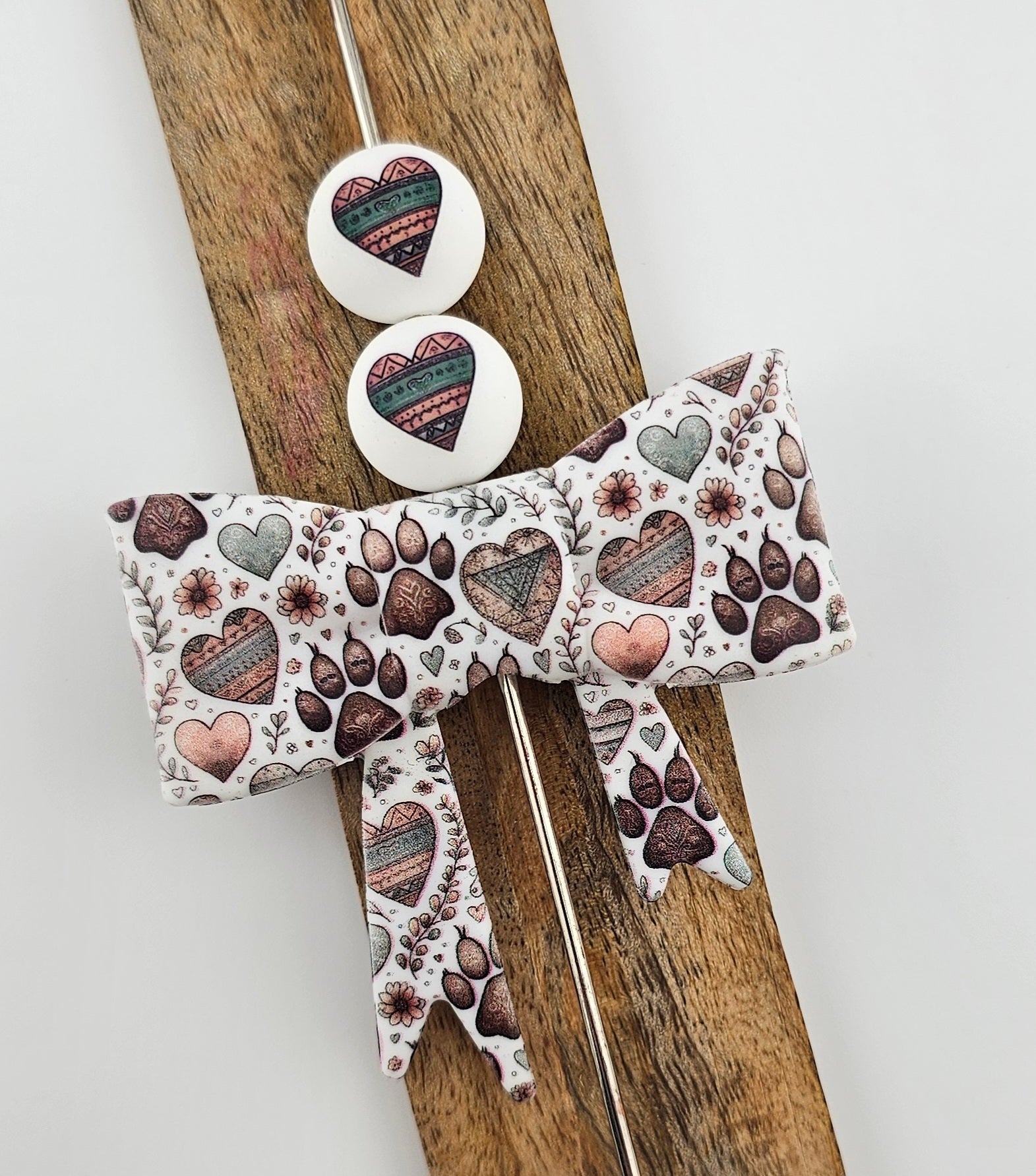 Large Bow Focal & 15mm Print Boho Paw Love *Custom*