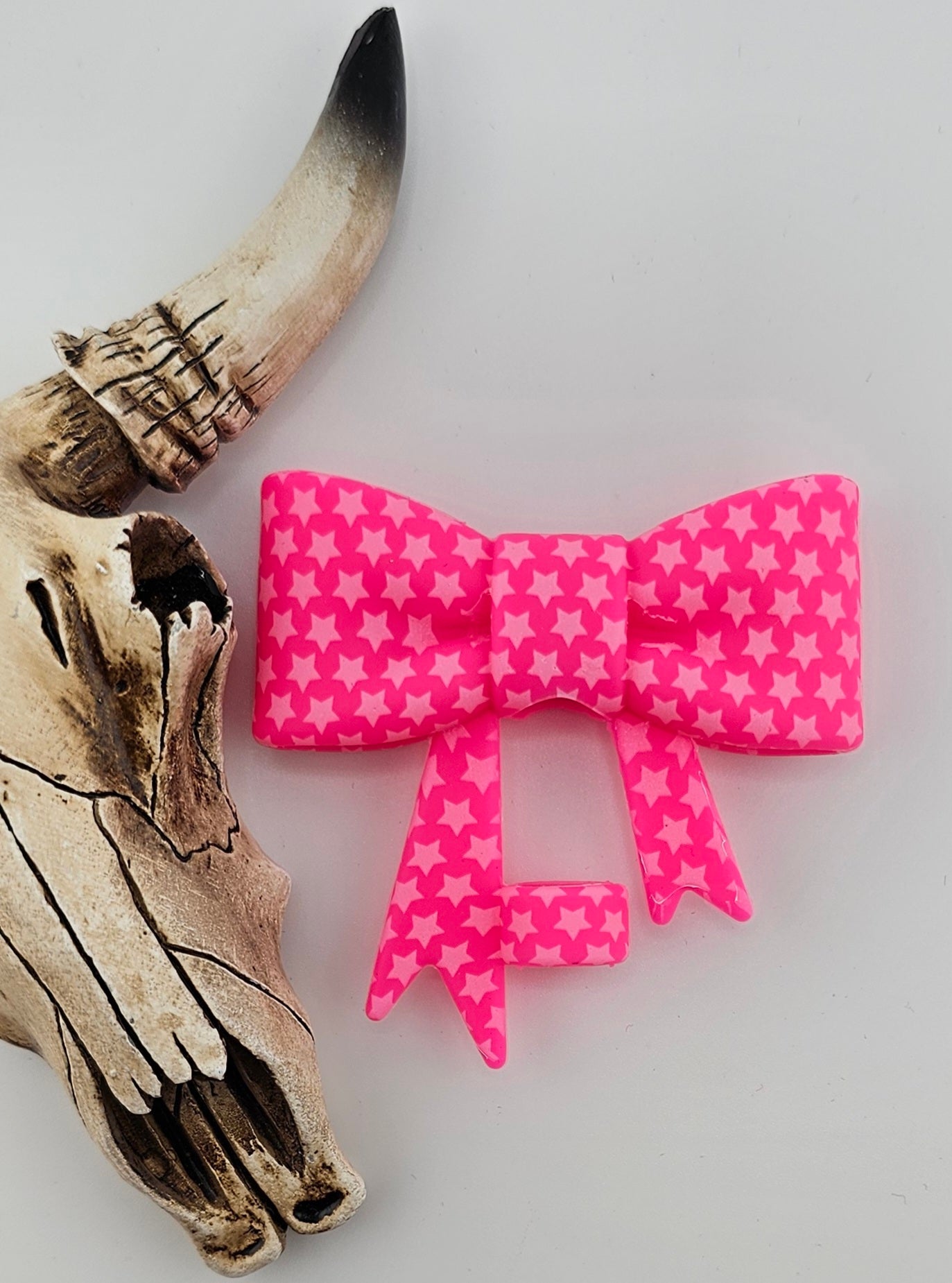 Straw Topper Bow Neon Pink Stars