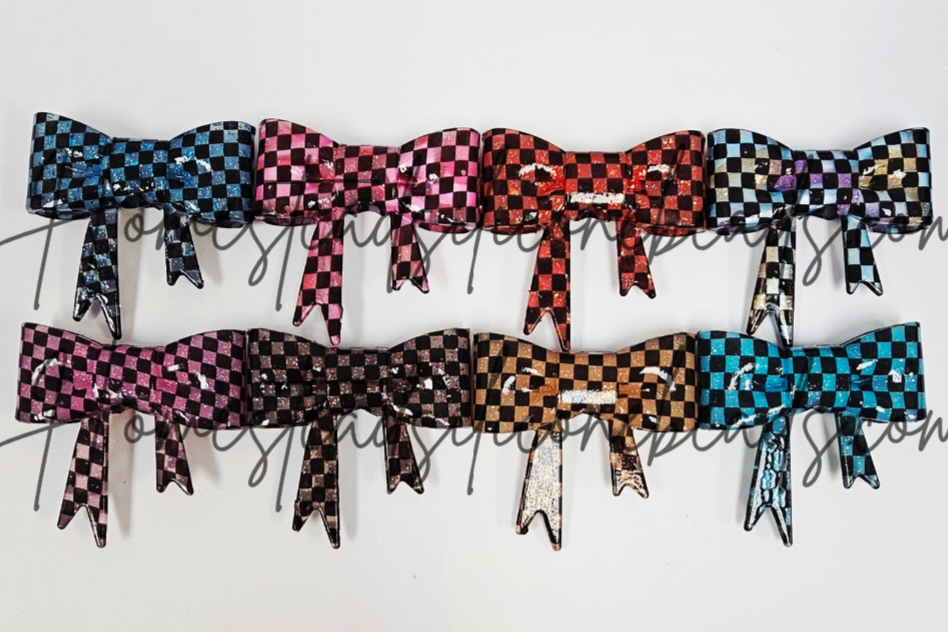 Straw Topper Bow Focal 2in1 - Checkered Glitter Glossy