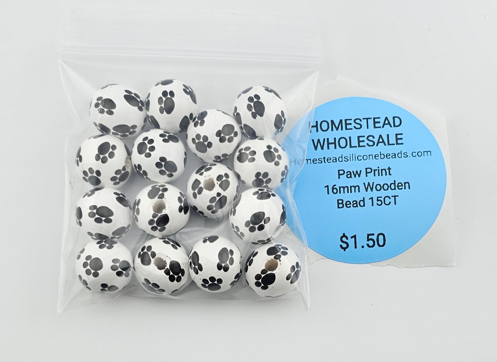 Paw Print 16mm Wooden Bead 15CT