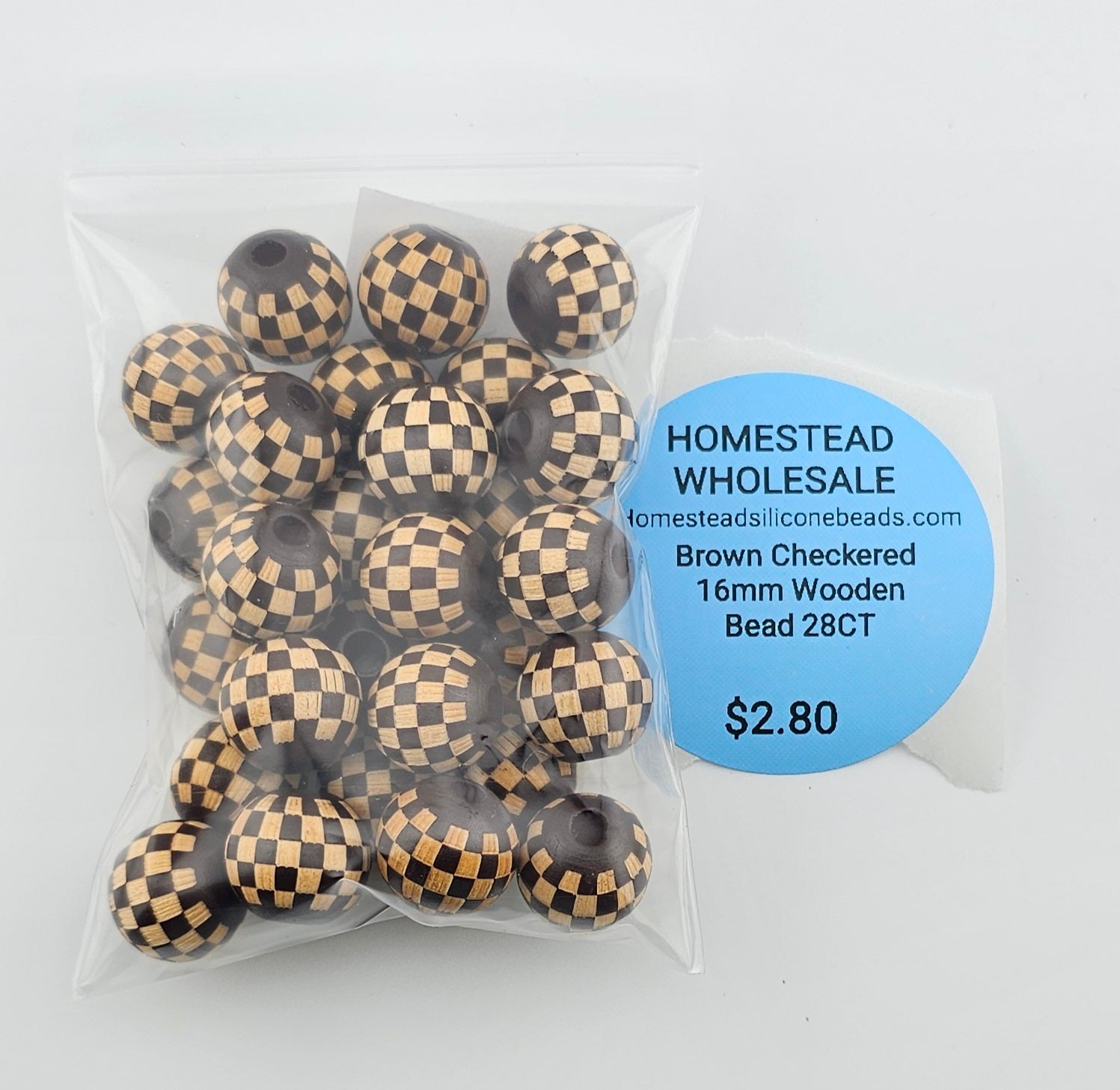 Brown Checkered 16mm Wooden Bead 28CT