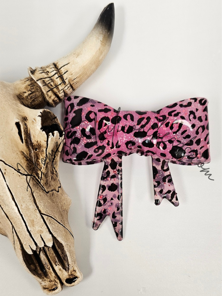 Straw Topper Bow Focal 2in1 - Cheetah Glitter Glossy