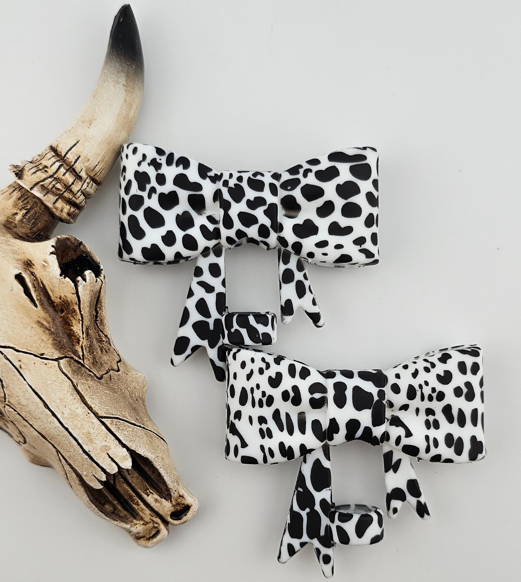 Straw Topper Bow Dalmatian Spots