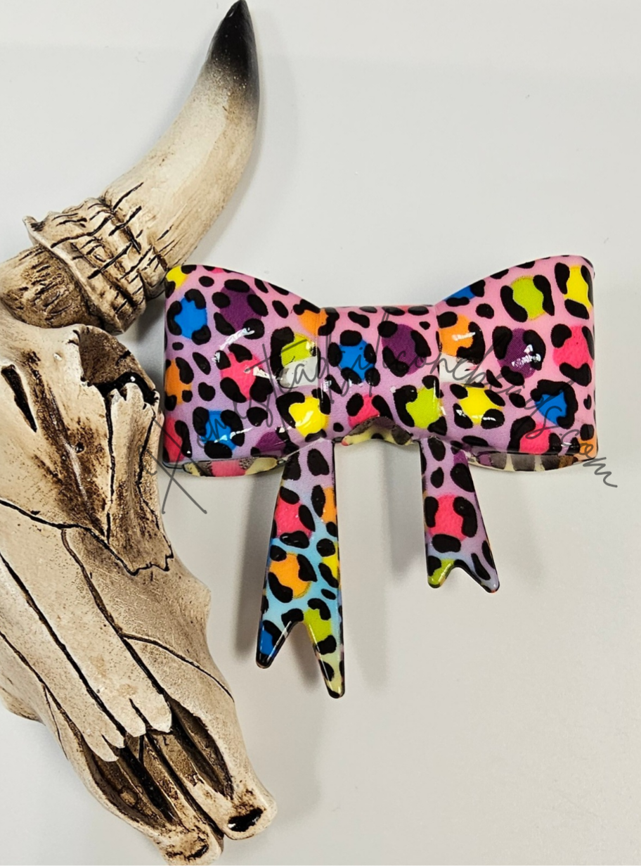 Straw Topper Bow 2in1 Glossy Bright Leopard
