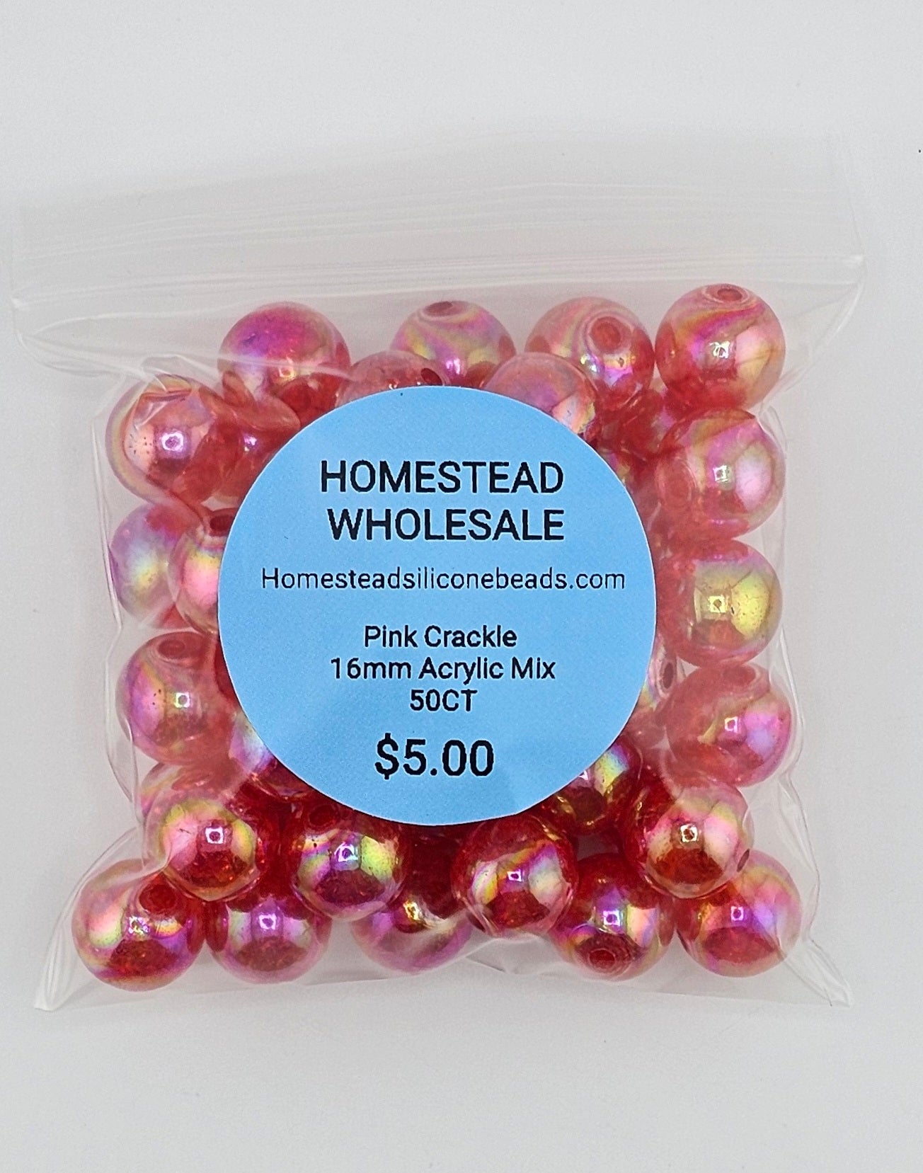Pink Crackle Acrylic 16mm 50CT