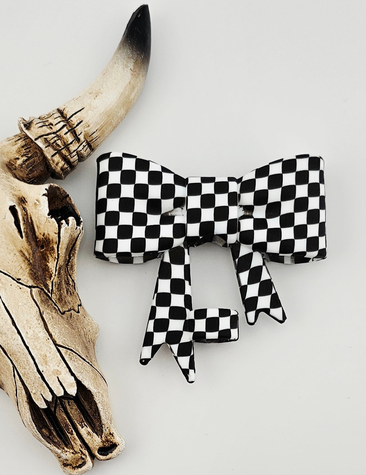 Straw Topper Bow Black White Checkered