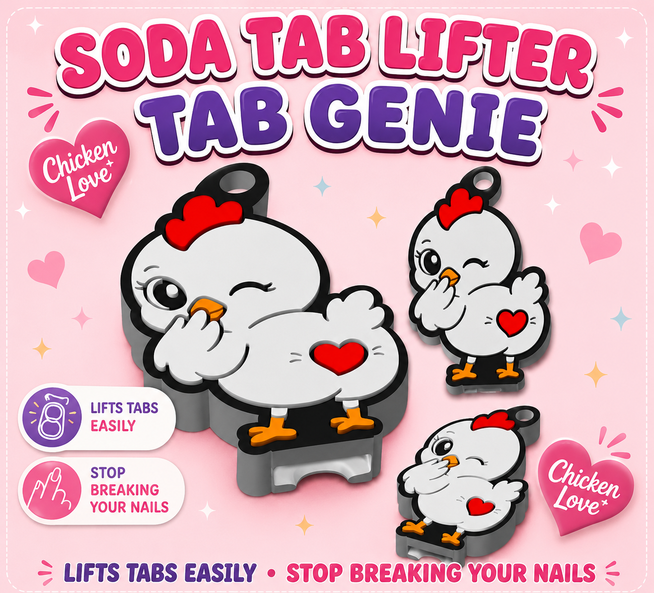 Tab Genie - Chicken Love *not silicone* printed by a 3D printer