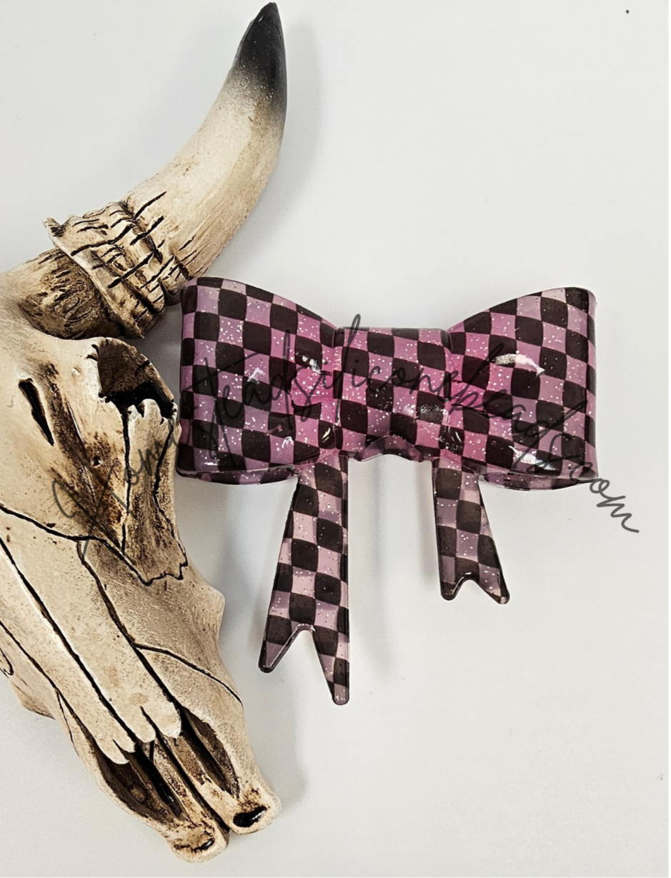 Straw Topper Bow Focal 2in1 - Checkered Glitter Glossy