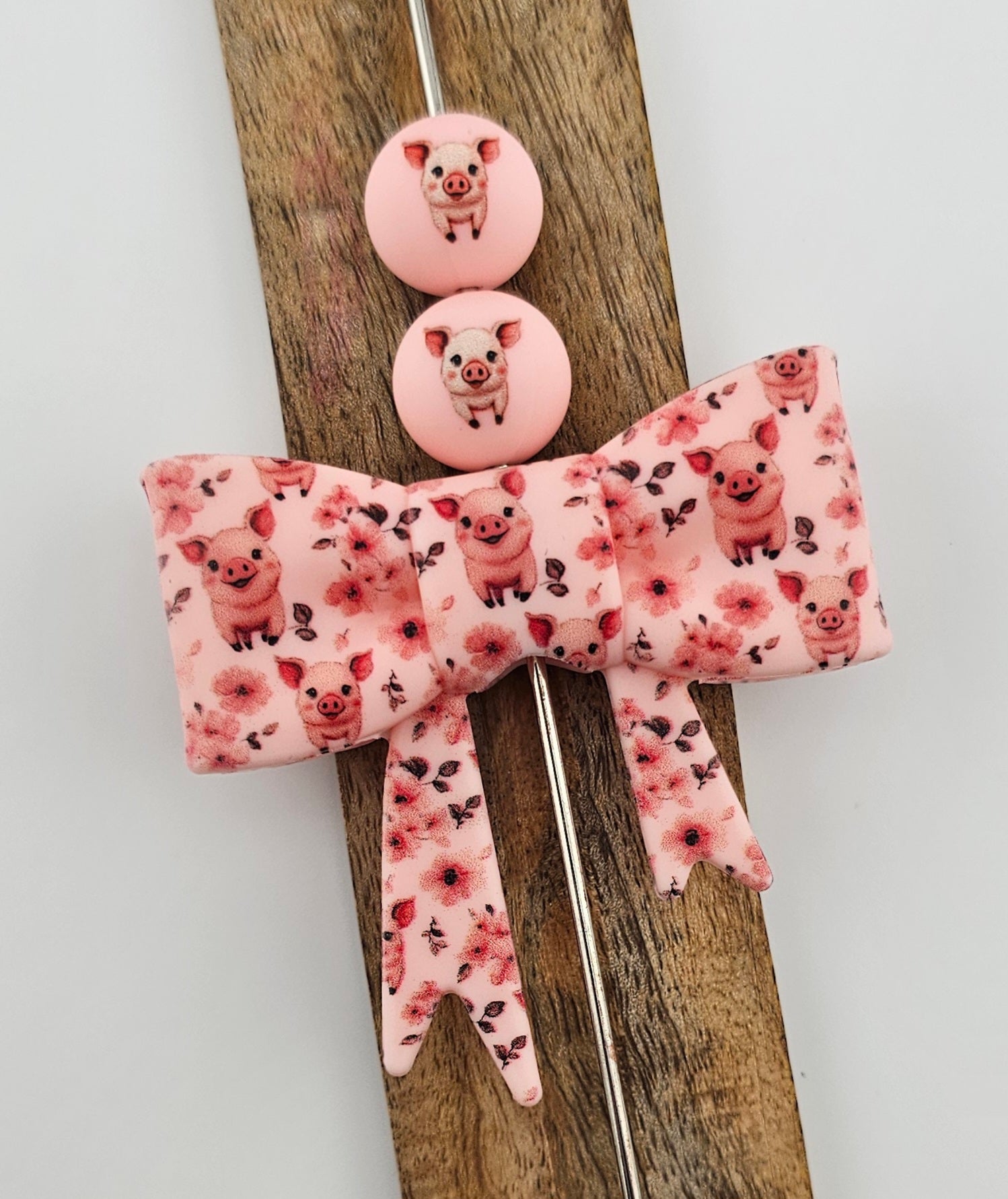 Large Bow Focal & 15mm Print This lil Pig *Custom*