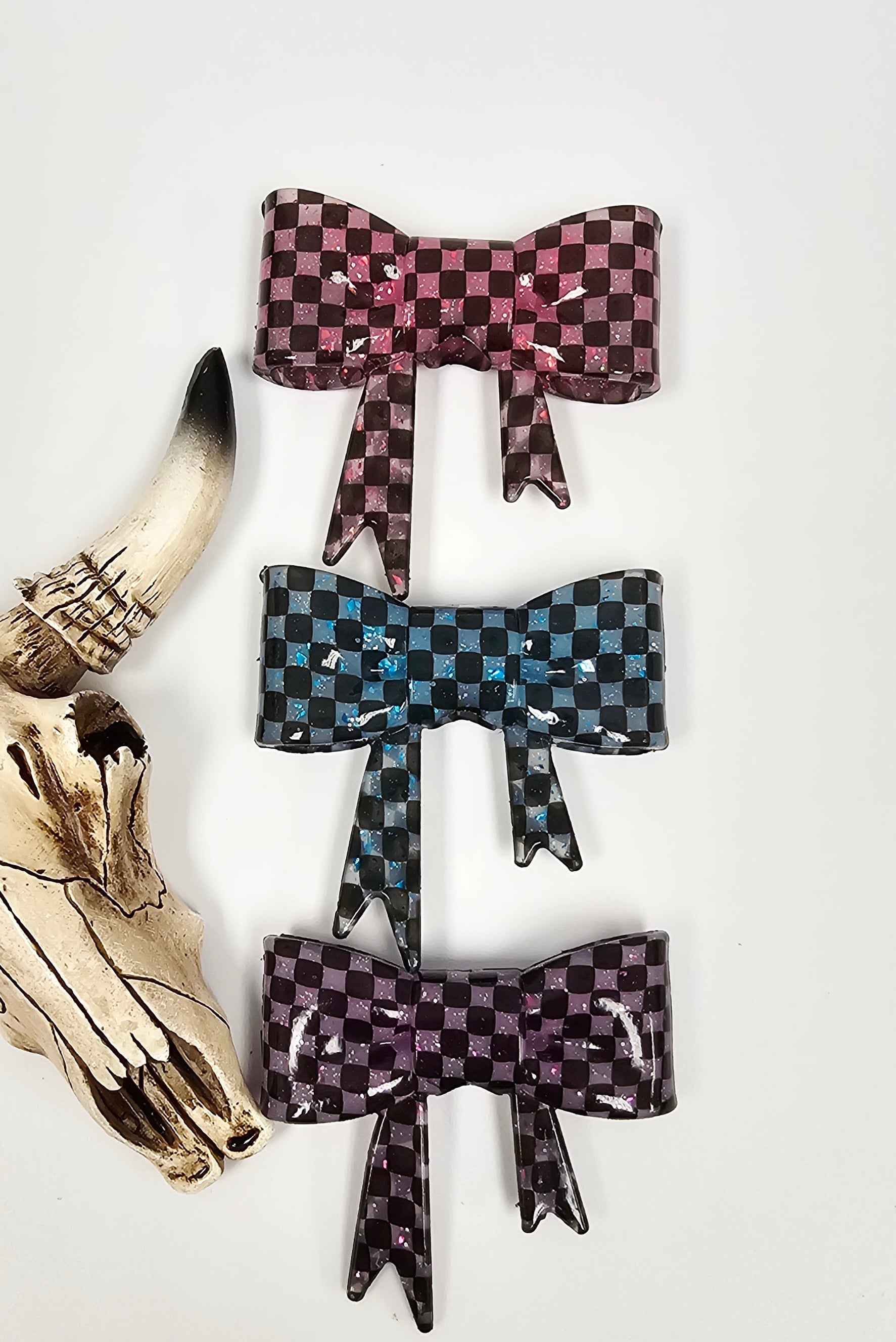 Straw Topper Bow Focal 2in1 - Checkered Glitter Glossy