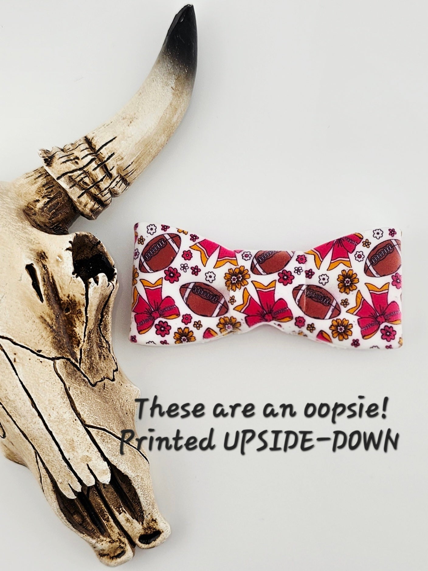 Footballs & Ribbons Straw Topper Bow Tie Focal *Upside Down*