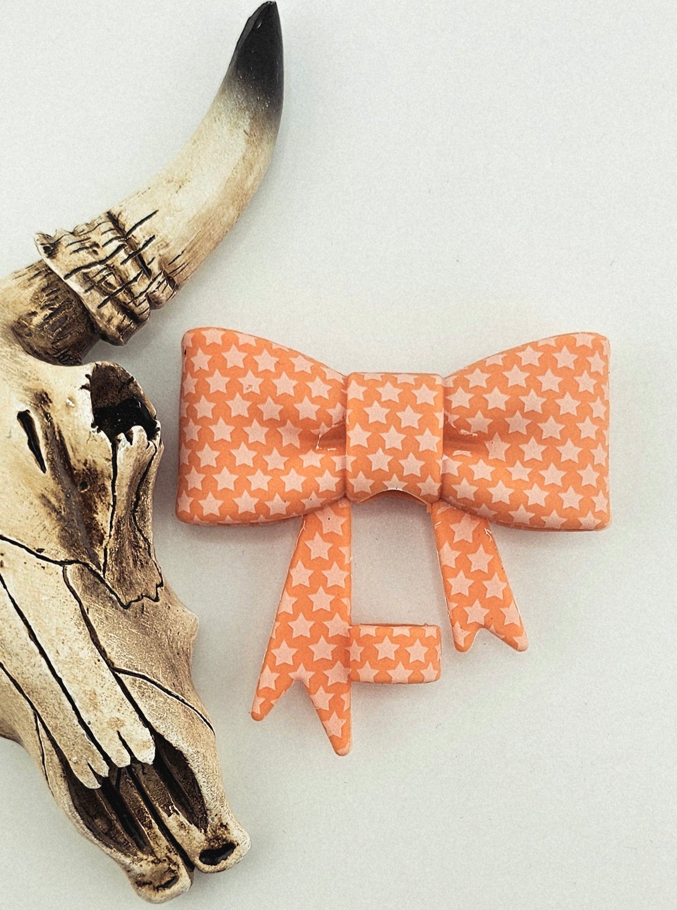 Straw Topper Bow Orange Cream Stars