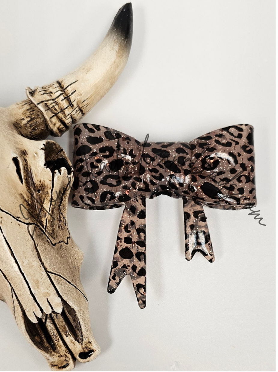 Straw Topper Bow Focal 2in1 - Cheetah Glitter Glossy