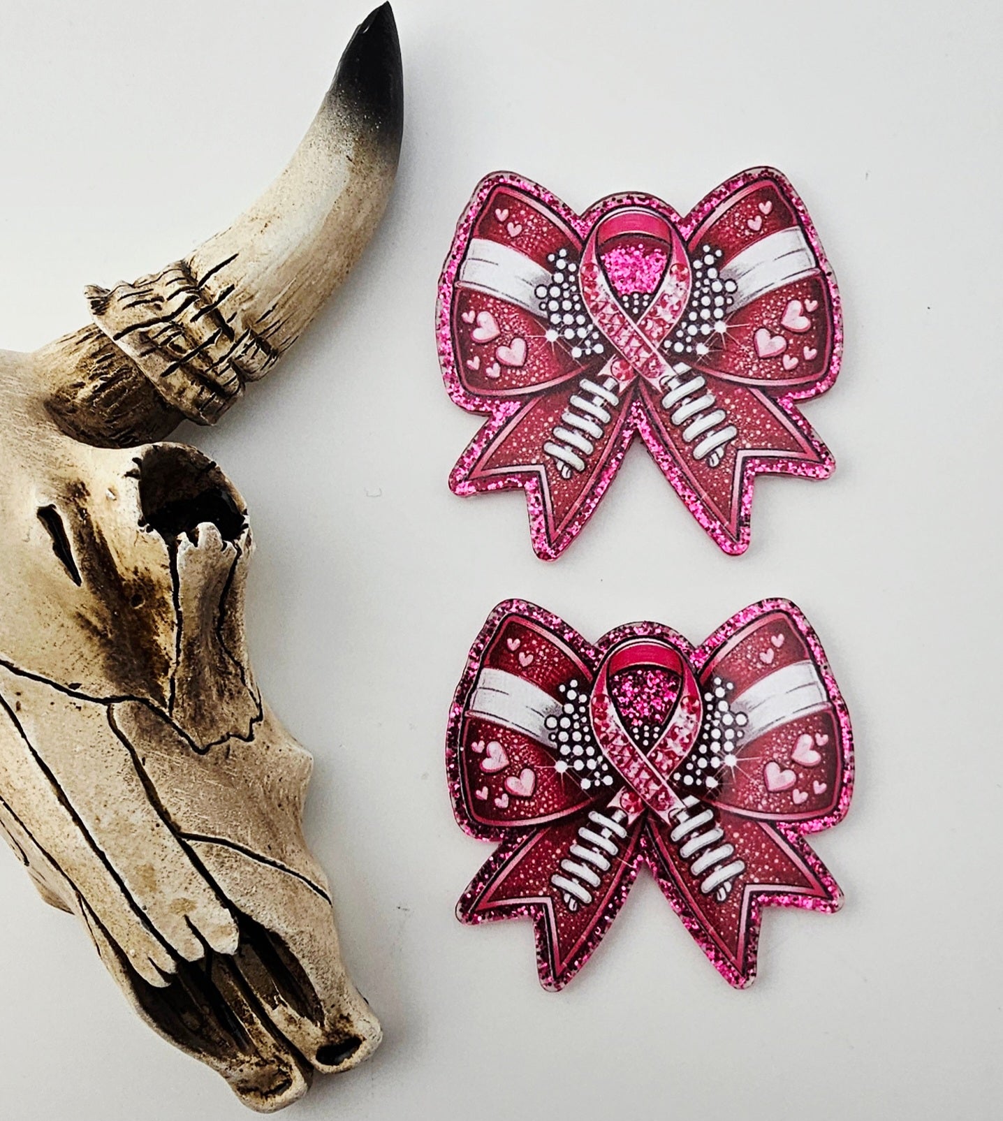 Flatback Breast Cancer Bows and Hearts 422