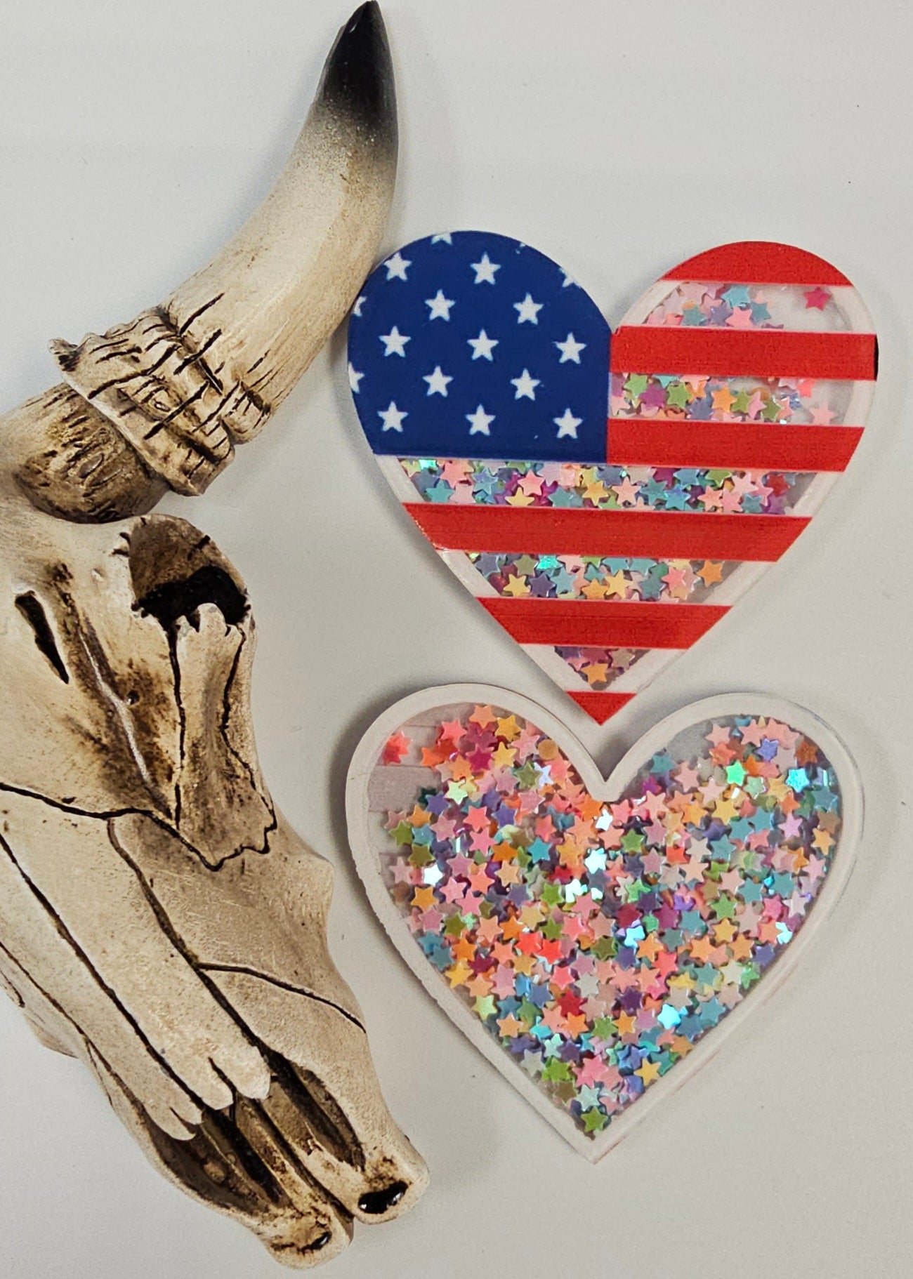 Flatback Glitter Shaker American Flag Heart GS 109