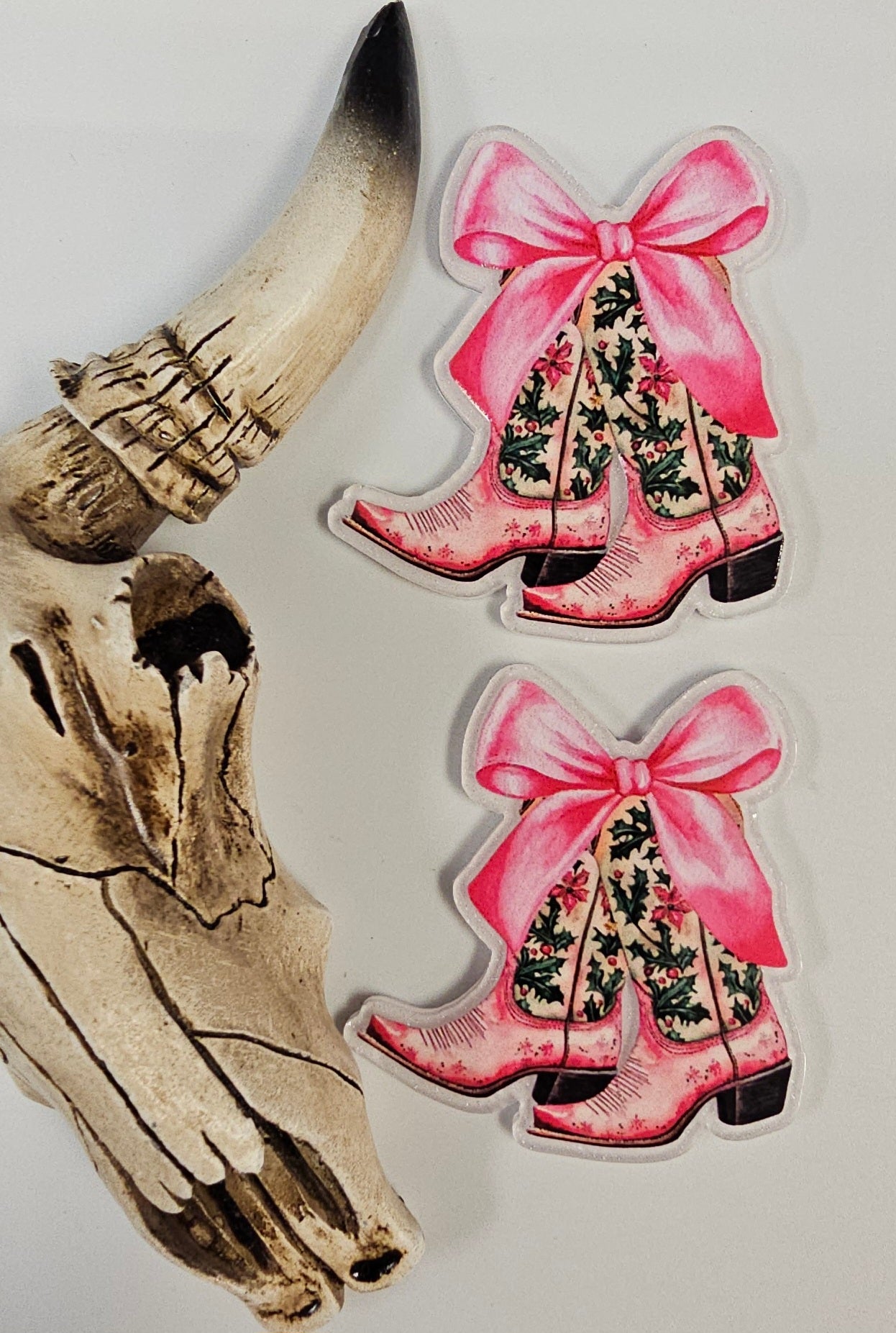 Flatback Christmas Boots Pink Bow 172