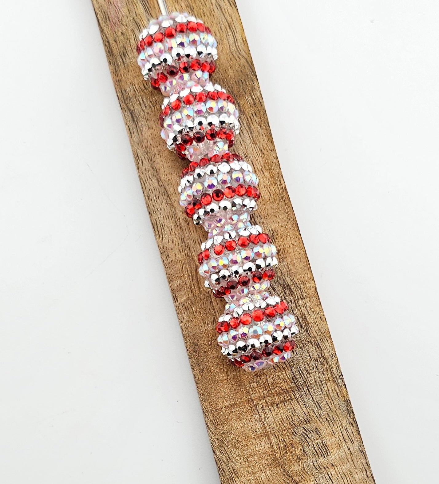 20mm Striped Rhinestone Bead - Candy Cane