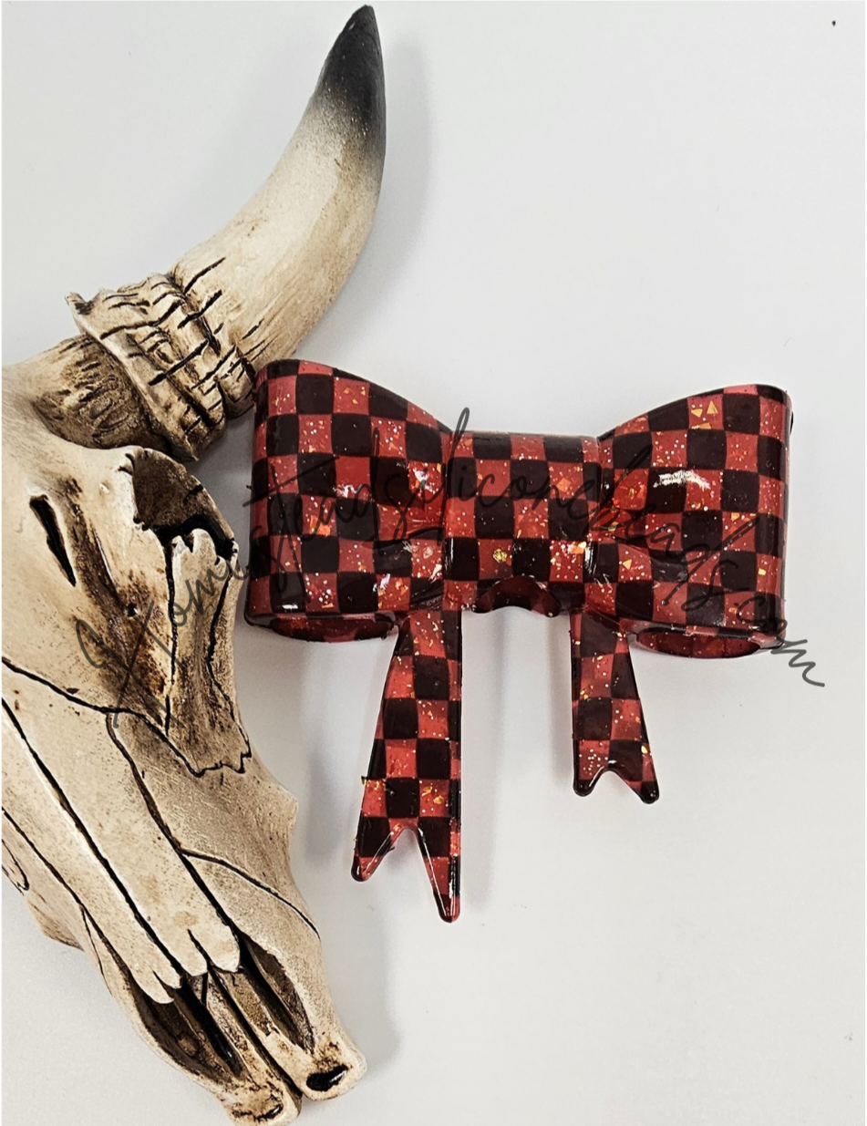 Straw Topper Bow Focal 2in1 - Checkered Glitter Glossy