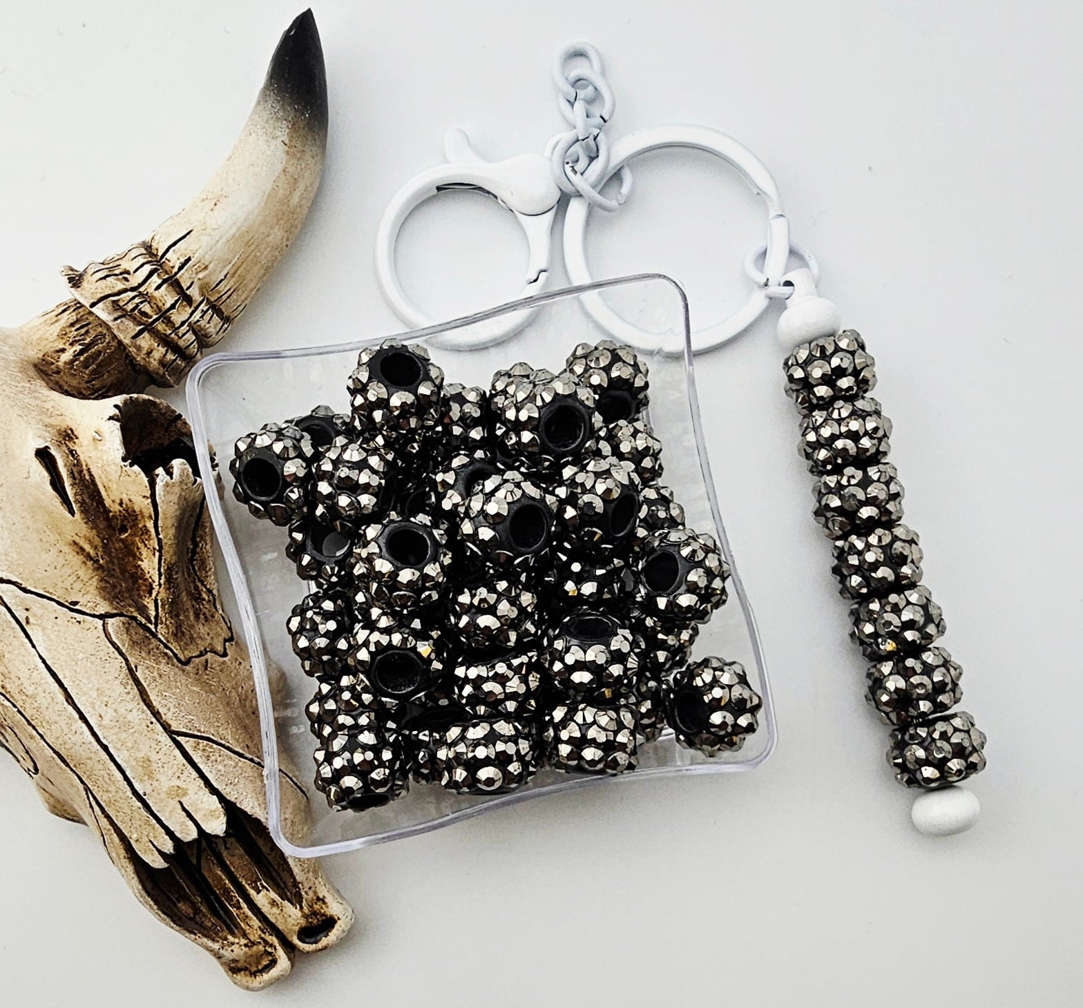 Spacer Rhinestone 12mm Gun Metal (Large Hole)