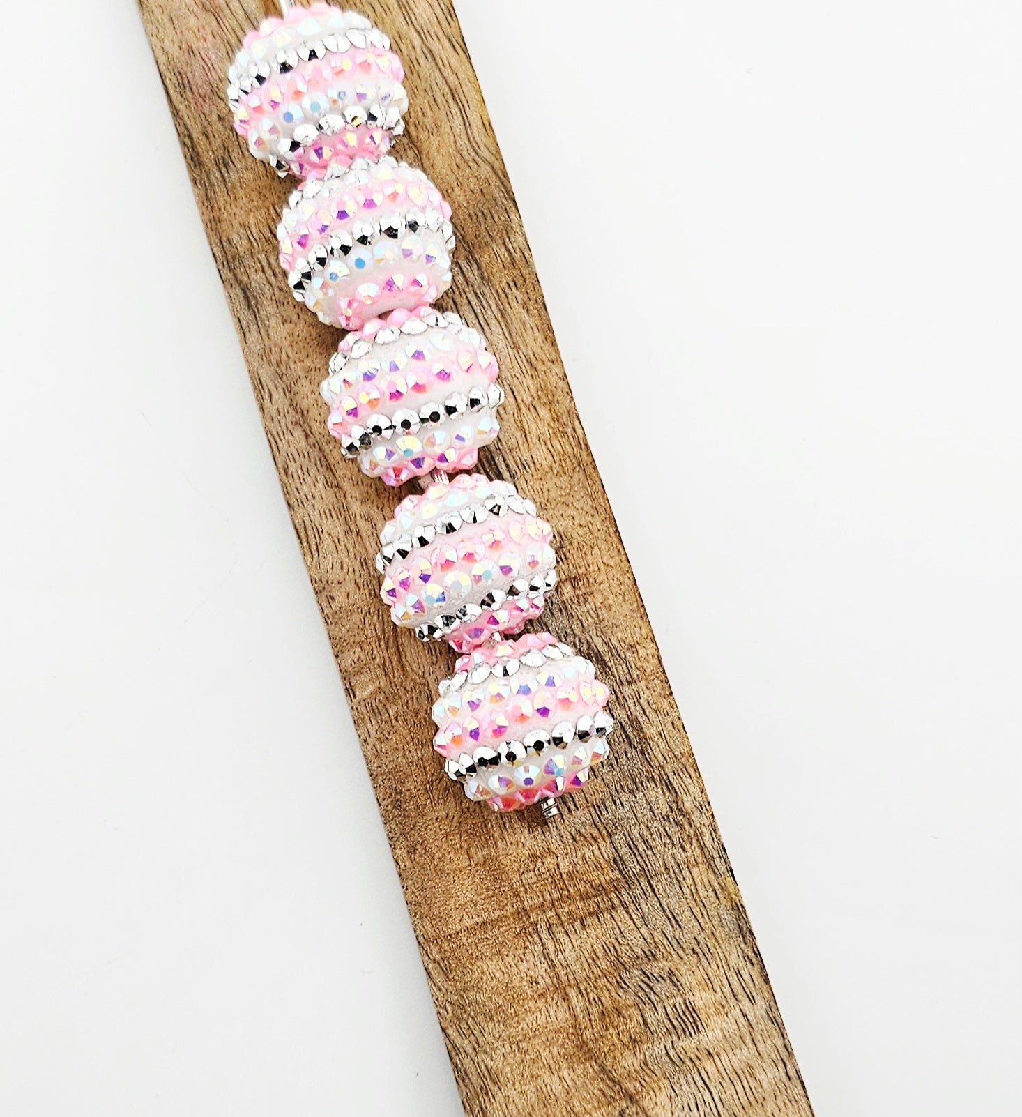 20mm Striped Rhinestone Bead - Blushing Pink Sparkle