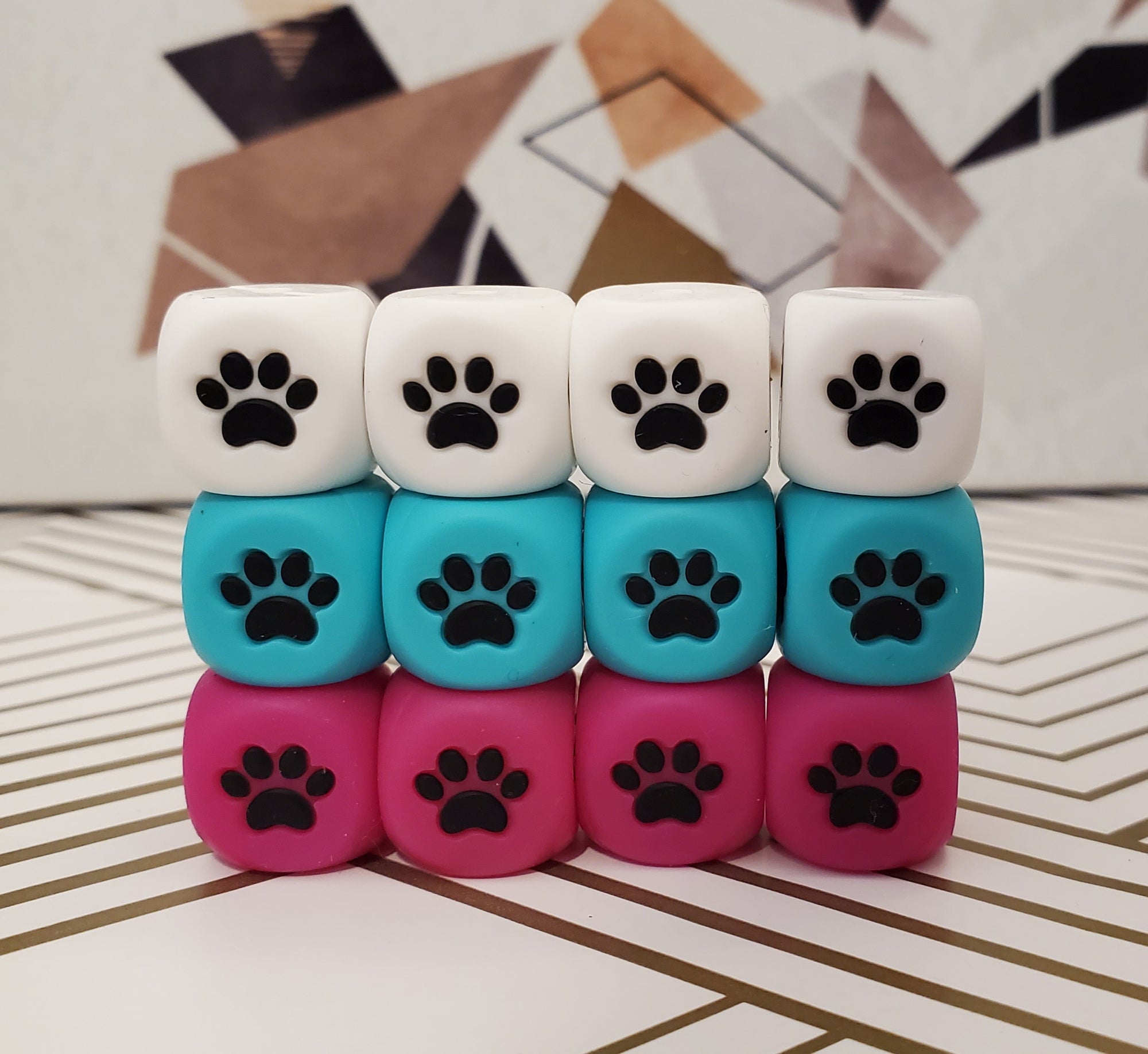 Paw Print 12mm Square Bead