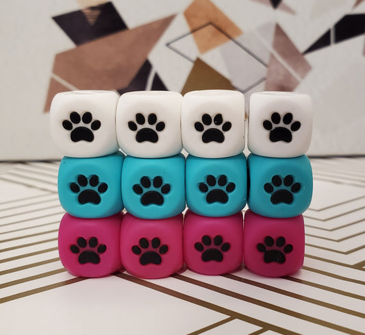15mm Paw Print Silicone Beads--Pink & Teal Tie Dye – USA Silicone